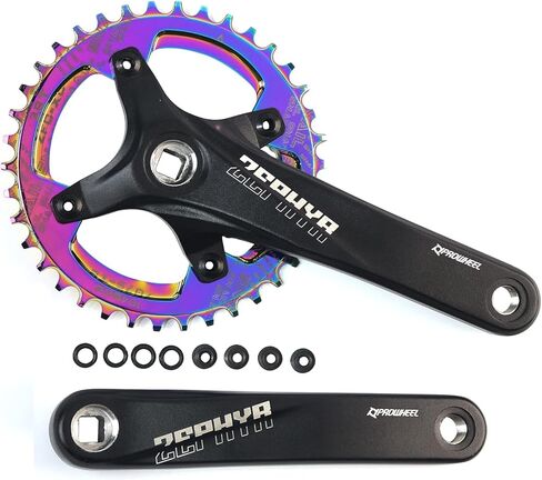 دراجة جبلية 170 مم مربعة مع 104 BCD 32/34/36/38T سلسلة، سبائك الألومنيوم MTB كرنك ضيقة واسعة CNC مستديرة سلسلة مسامير تناسب الدراجة الجبلية، كرنك دراجة الطريق (ملونة، 38T مستديرة) in Kuwait