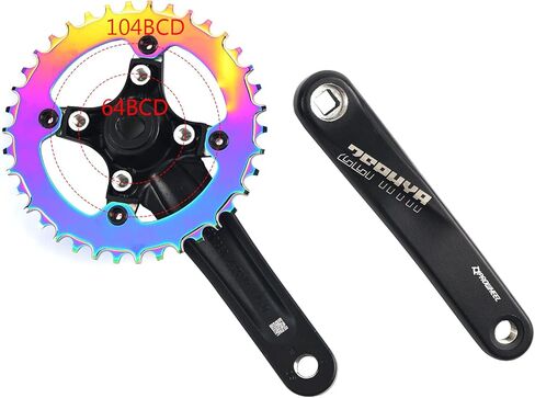 دراجة جبلية 170 مم مربعة مع 104 BCD 32/34/36/38T سلسلة، سبائك الألومنيوم MTB كرنك ضيقة واسعة CNC مستديرة سلسلة مسامير تناسب الدراجة الجبلية، كرنك دراجة الطريق (ملونة، 38T مستديرة) in Kuwait