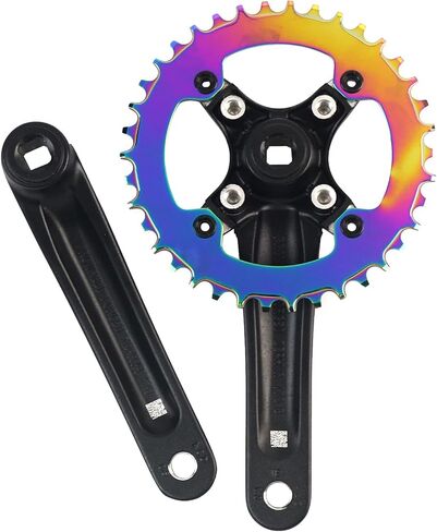 دراجة جبلية 170 مم مربعة مع 104 BCD 32/34/36/38T سلسلة، سبائك الألومنيوم MTB كرنك ضيقة واسعة CNC مستديرة سلسلة مسامير تناسب الدراجة الجبلية، كرنك دراجة الطريق (ملونة، 38T مستديرة) in Kuwait