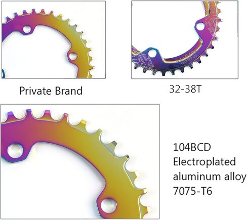 دراجة جبلية 170 مم مربعة مع 104 BCD 32/34/36/38T سلسلة، سبائك الألومنيوم MTB كرنك ضيقة واسعة CNC مستديرة سلسلة مسامير تناسب الدراجة الجبلية، كرنك دراجة الطريق (ملونة، 38T مستديرة) in Kuwait
