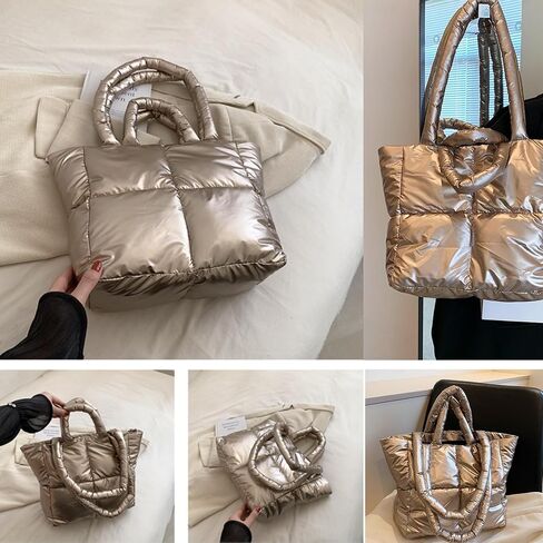 iwhgrmp Padded Puffy Tote Lattice Handbag for Women Quilted Puffer Tote Bag Winter Down Cotton Soft Large Shoulder Bag in Saudi Arabia