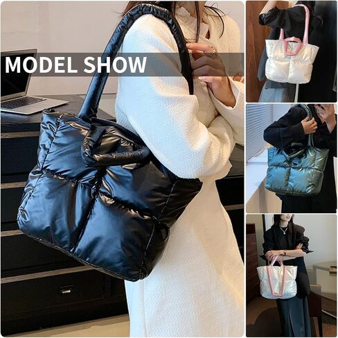 iwhgrmp Padded Puffy Tote Lattice Handbag for Women Quilted Puffer Tote Bag Winter Down Cotton Soft Large Shoulder Bag in Saudi Arabia