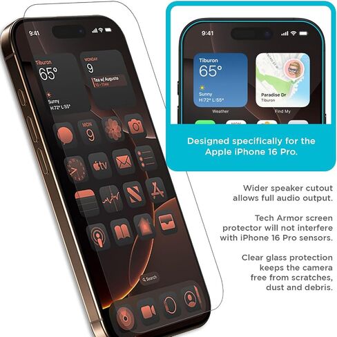 واقي شاشة Tech Armor لهاتف iPhone 15 6.1 بوصة - زجاج مقوى باليستي، صديق للحافظة، حماية المستشعر، HD، صلابة 9H، 3 عبوات + واقيات عدسة الكاميرا الإضافية in Saudi Arabia
