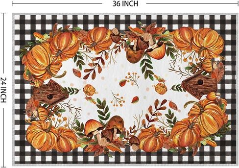 Artoid Mode Buffalo Plaid Pumpkins Mushrooms Fall Area Rug, Autumn Thanksgiving Bath Rug Home Decor Low-Profile Non-Slip Washable Mat for Entryway Bedroom Bathroom Laundry Room Indoor 2x3 Feet in Saudi Arabia