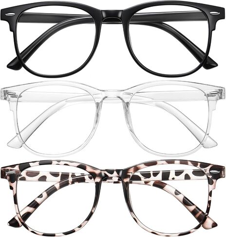 3 Pack Blue Light Blocking Gla-sses for Women Men, Round Computer Gla-sses Anti Eye Strain/UV/Glare Gaming Gla-sses Fashion Frame Fake Eyegla-sses with Clear Lens in Saudi Arabia