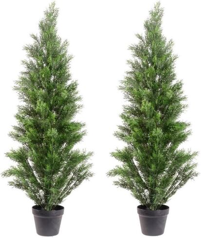 Set of 2 UV-Resistant Artificial Cedar Trees - Pre-Potted Faux Plants for Indoor and Outdoor Decor (4ft) in Saudi Arabia