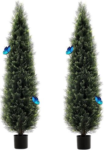 DEIKAL 6FT Faux Cedar Tree for Outdoors Artificial Topiary Trees for Outdoor Decoration - Porch Plants & Front Porch Decor Tall Outdoor Tree with Perfect for Christmas & All-Year Decor - Set of 2 in Saudi Arabia