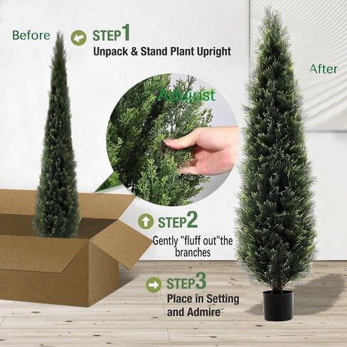 DEIKAL 6FT Faux Cedar Tree for Outdoors Artificial Topiary Trees for Outdoor Decoration - Porch Plants & Front Porch Decor Tall Outdoor Tree with Perfect for Christmas & All-Year Decor - Set of 2 in Saudi Arabia