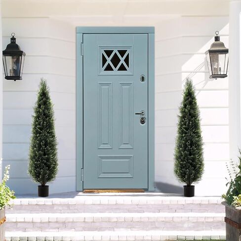 DEIKAL 6FT Faux Cedar Tree for Outdoors Artificial Topiary Trees for Outdoor Decoration - Porch Plants & Front Porch Decor Tall Outdoor Tree with Perfect for Christmas & All-Year Decor - Set of 2 in Saudi Arabia