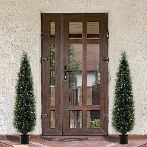 DEIKAL 6FT Faux Cedar Tree for Outdoors Artificial Topiary Trees for Outdoor Decoration - Porch Plants & Front Porch Decor Tall Outdoor Tree with Perfect for Christmas & All-Year Decor - Set of 2 in Saudi Arabia