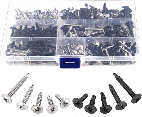 190pcs Metal Screws Self Tapping, Stainless Steel Screws Self Drilling Screws Self Tapping Screws Assortment for Wood Metal Plastic Panels 5 Sizes #8×1/2" to #8×1-1/4" (Black, Silver) in Saudi Arabia