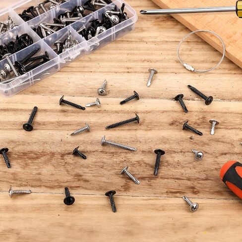 190pcs Metal Screws Self Tapping, Stainless Steel Screws Self Drilling Screws Self Tapping Screws Assortment for Wood Metal Plastic Panels 5 Sizes #8×1/2" to #8×1-1/4" (Black, Silver) in Saudi Arabia