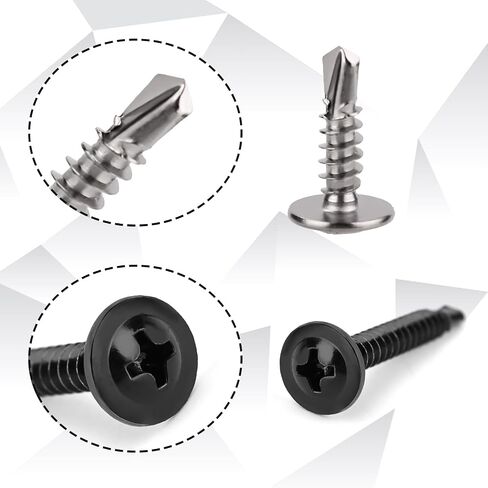 190pcs Metal Screws Self Tapping, Stainless Steel Screws Self Drilling Screws Self Tapping Screws Assortment for Wood Metal Plastic Panels 5 Sizes #8×1/2" to #8×1-1/4" (Black, Silver) in Saudi Arabia