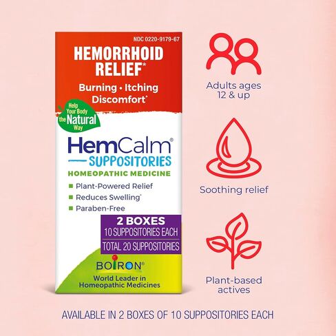 Boiron HemCalm Suppositories for Hemorrhoid Relief of Pain, Itching, Swelling or Discomfort - 10 Count in Saudi Arabia