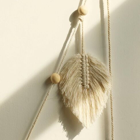 سحر أوراق الشجر المحبوكة يدويًا، ديكور معلق على الحائط من أوراق الشجر البوهيمية، زخرفة جدارية من أوراق القطن المنسوجة يدويًا، ديكورات فنية للحائط للمنزل، المكتب، الفندق، (بيج) in Kuwait