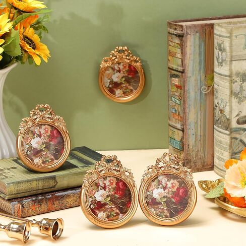 3Ps إطار الصورة الصغيرة إطارات الصور الصغيرة 2.5x3.5 خمر إطارات الصور البيضاوية الذهب خمر الباروك المزخرفة العتيقة إطارات الصور الراتنج إطار بيضاوي الجدول أعلى عرض الإطار ديكور المنزل الزفاف in Kuwait