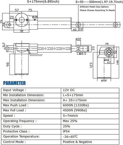 المحرك الخطي الكهربائي INTBUYING 500 مم (19.7 بوصة) 12 فولت تيار مستمر مع دعامة تثبيت وحدة تحكم المحركات الثقيلة 6000N/1320LB in Kuwait