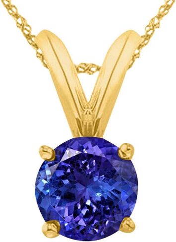 Houston Diamond District 1/2-5 Carat Round Tanzanite 4 Prong Pendant Necklace (AAA Quality) W/ 16" Gold Chain in Saudi Arabia