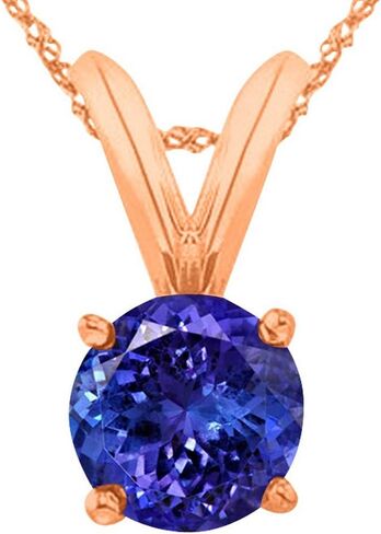 Houston Diamond District 1/2-5 Carat Round Tanzanite 4 Prong Pendant Necklace (AAA Quality) W/ 16" Gold Chain in Saudi Arabia