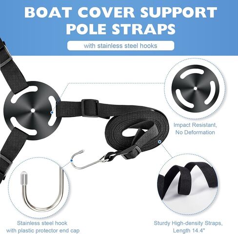 Boat Cover Support Pole System, 2 Pcs Adjustable Carbon Steel Pontoon Boat Cover Poles with Webbing Strap, 22.8"-60.1" Telescoping Pole for Jon, V-Hull, Pontoon Boat Cover in Kuwait