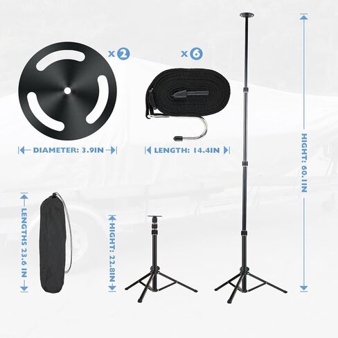Boat Cover Support Pole System, 2 Pcs Adjustable Carbon Steel Pontoon Boat Cover Poles with Webbing Strap, 22.8"-60.1" Telescoping Pole for Jon, V-Hull, Pontoon Boat Cover in Kuwait