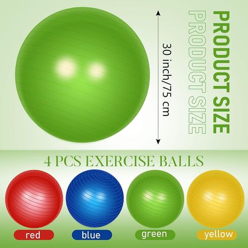 Leyndo 4 Pcs Yoga Ball Bulk Exercise Ball Pilates Ball Anti Burst Pregnancy Birthing Ball Fitness Ball with Quick Pump for Improved Posture, Balance, Yoga, Pilates, Training in Kuwait