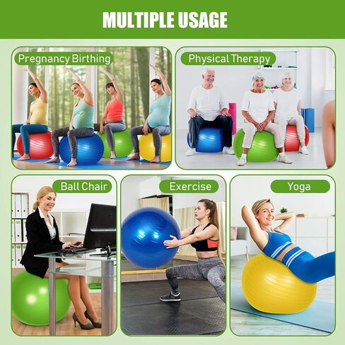 Leyndo 4 Pcs Yoga Ball Bulk Exercise Ball Pilates Ball Anti Burst Pregnancy Birthing Ball Fitness Ball with Quick Pump for Improved Posture, Balance, Yoga, Pilates, Training in Kuwait