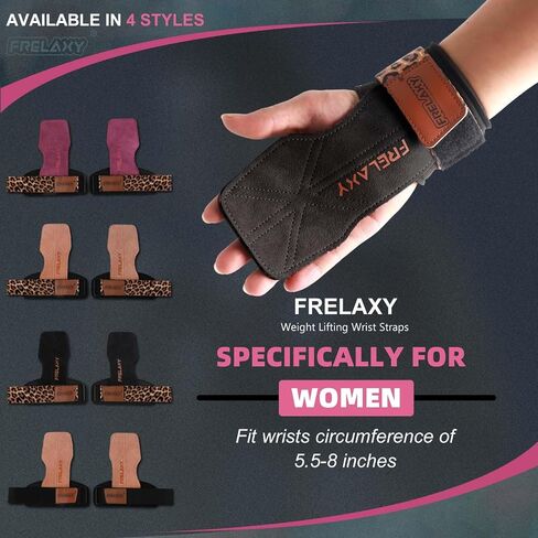 Frelaxy Weight lifting Grips Women, Weightlifting Wrist Straps with Cushion Wrist Loop, Double Layer Leather, and Storage Pouch, Women Gym Gloves for Deadlift and Powerlifting in Saudi Arabia