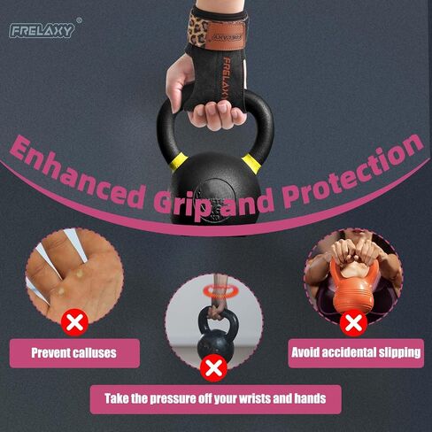 Frelaxy Weight lifting Grips Women, Weightlifting Wrist Straps with Cushion Wrist Loop, Double Layer Leather, and Storage Pouch, Women Gym Gloves for Deadlift and Powerlifting in Saudi Arabia