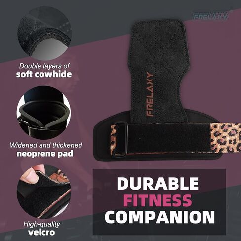 Frelaxy Weight lifting Grips Women, Weightlifting Wrist Straps with Cushion Wrist Loop, Double Layer Leather, and Storage Pouch, Women Gym Gloves for Deadlift and Powerlifting in Saudi Arabia