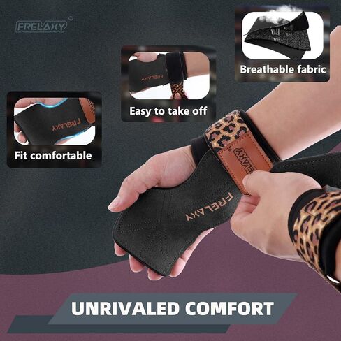 Frelaxy Weight lifting Grips Women, Weightlifting Wrist Straps with Cushion Wrist Loop, Double Layer Leather, and Storage Pouch, Women Gym Gloves for Deadlift and Powerlifting in Saudi Arabia