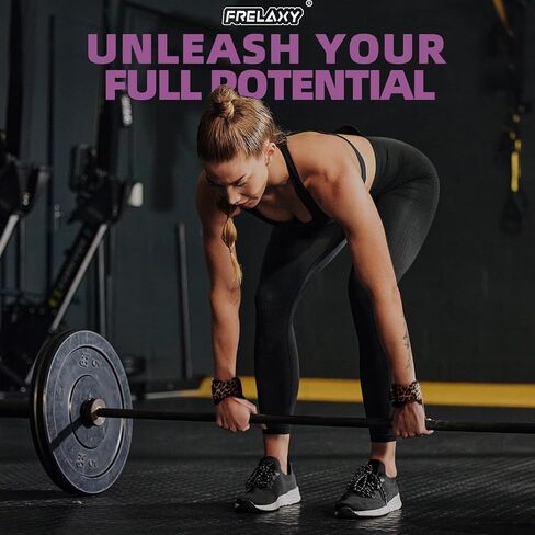Frelaxy Weight lifting Grips Women, Weightlifting Wrist Straps with Cushion Wrist Loop, Double Layer Leather, and Storage Pouch, Women Gym Gloves for Deadlift and Powerlifting in Saudi Arabia