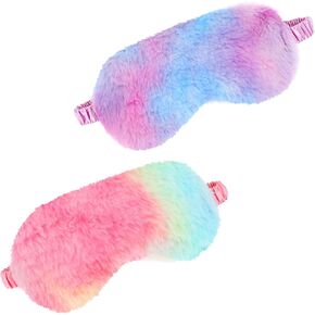 2 Pieces Plush Eye Mask for Sleep, Soft Silk Eye Mask for Kids, Comfortable Blindfold Fuffy Eye Cover Faux Fur Sleeping Mask Satin Eyemask Travel Nap Sleep Masks for Women Kids(Colorful)