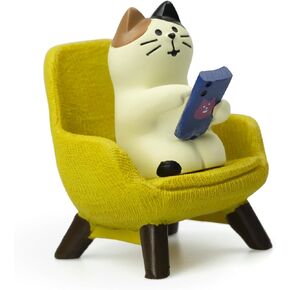 Cute Cat Playing Phone on Sofa Resin Mini Cat Figurine Desk Decor - Cute Cat Gift for Cat Lovers (Pink Sofa)