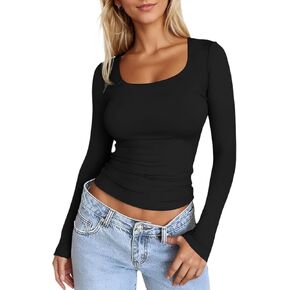 WMZCYXY Womens Long Sleeve Scoop Neck Tops Slim Fitted Basic Shirts Thermal Shirts Basic Tight Undershirts
