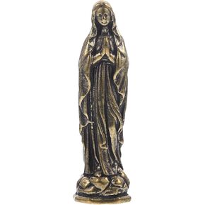 Homoyoyo Brass Maria Brass Virgin Statue Miniature Virgin Sculpture Catholicism Ornament Maria Figurine Classic Virgin Decor Brass Craft Figurine Desk