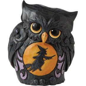 Enesco Jim Shore Miniature Black Owl with Witch Scene Mini Halloween Figurine 3.75 Inch, Gold