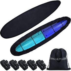 CHANGE MOORE Kayak Cover Waterproof with Kayak Storage Bag, 600D Oxford Fabric Kayak Covers 13.2-14.5 ft, Paddle Board Cover with 5 Straps for Strong Wind and Dust, Canoe Cover for Fishing Boat