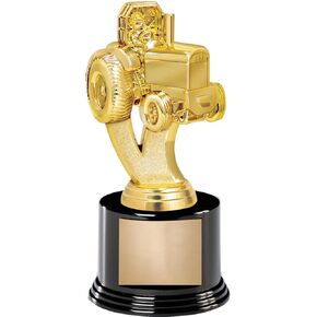 7" Trucks Tractor Pull Award On Round Trophy Base