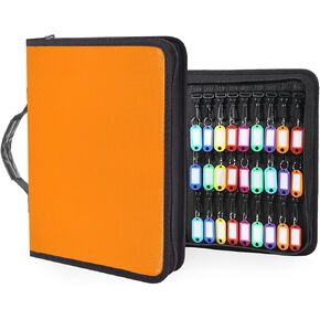 Key Organizer with Handle, Zippered Key Case, Fireproof and Waterproof Key Binder with 54 Hooks and Tags Portable Key Storage Book for Offices Real Estate Agencies Hotels and Rental Management