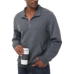 سويت شيرت YuKaiChen رجالي بأكمام طويلة وربع سحاب كاجوال بنمط مربع مع جيب كانجا in Kuwait
