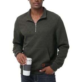 YuKaiChen Men's Long-Sleeve Quarter-Zip Casual Sweatshirt Square Pattern Pullover with Kanga Pocket