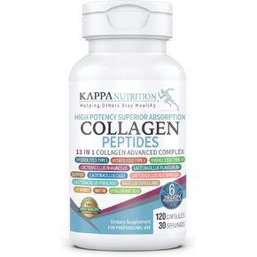 KAPPA NUTRITION (120 Capsules), Collagen Type I, II, III, 6 Billion Probiotics Acid Resistance, (120 Capsules), Hyaluronic Acid, Vitamin C, Biotin & MCT Oil, Hair, Nails, and Skin