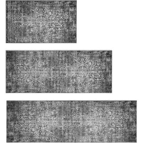 Kitchen Rugs Sets of 3 Non Slip Washable Kitchen Mats for Floor 3 Piece Set Turquoise Black Boho Kitchen Mat Set Kitchen Runner Rug Carpet for Laundry Room Front Door