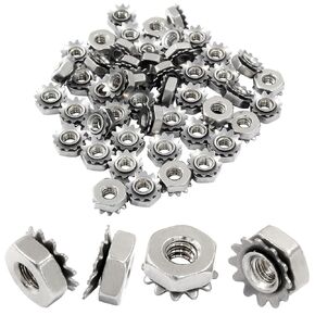 Waziaqoc #6-32 K-Lock Nuts, Stainless Steel Hex Nut with External Tooth Washer for Long-lasting and Secure Fasteners (50Pcs)