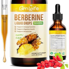 (2 Pack) Berberine Supplement, 1500mg Organic Berberine Liquid Drops, Berberine HCL Complex with Ceylon Cinnamon, Bitter Melon - Supports Immune and Metabolism, Vegan, Pineapple Flavor-2 FL Oz