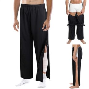 Men's Tear Away Basketball Pants, Post Surgery Sweatpants, High Split Side Snap On Casual Wide Leg Trouser with Pockets