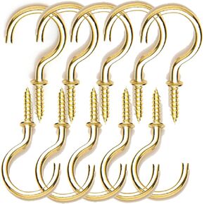 Screw Hooks Cup Hooks for Hanging,15 Pack 2 inch Metal Screw in Ceiling Hooks Heavy Duty Brass Plated Hooks Holders for Outdoor Indoor,Gold