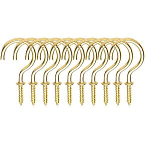 Cup Hooks, Mug Hooks Heavy Duty Metal Screw-in Ceiling Hook Brass Plated Multipurpose Kit for Hanging Holders for Garage Home Office,10 Pack 2 inch, Gold