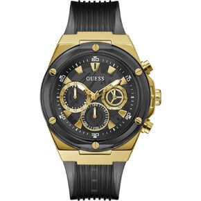 GUESS Mens 46mm Watch - Clear Strap Rainbow Dial Silver Tone Case